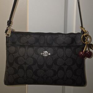 Coach Signature Black Crossbody Bag with Cherry Charm